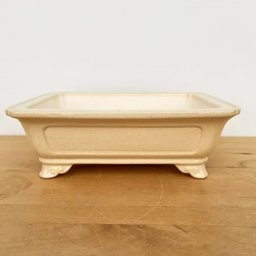 10.5-Inch Cream Glazed Rectangle Yixing Ceramic Bonsai Pot (No. 2507d)