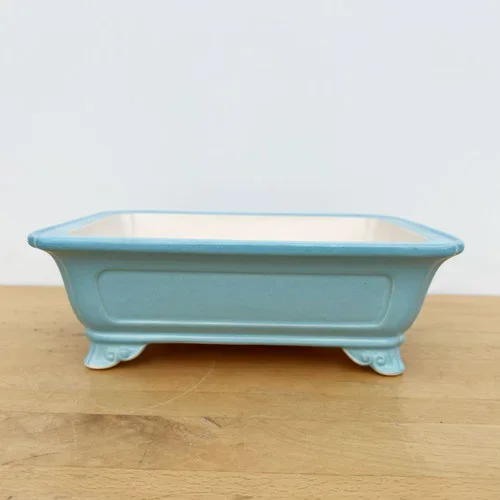10.5-Inch Light Blue Glazed Rectangle Yixing Ceramic Bonsai Pot (No. 2507a)